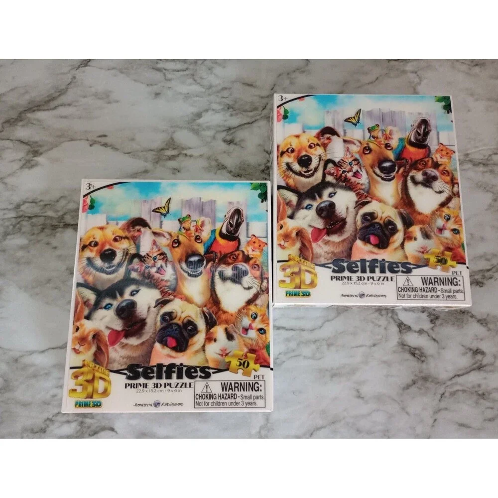 (Bundle) 2 NIB Howard Robinson 50 Piece 3D Effects Puzzles Dogs Taking Selfie